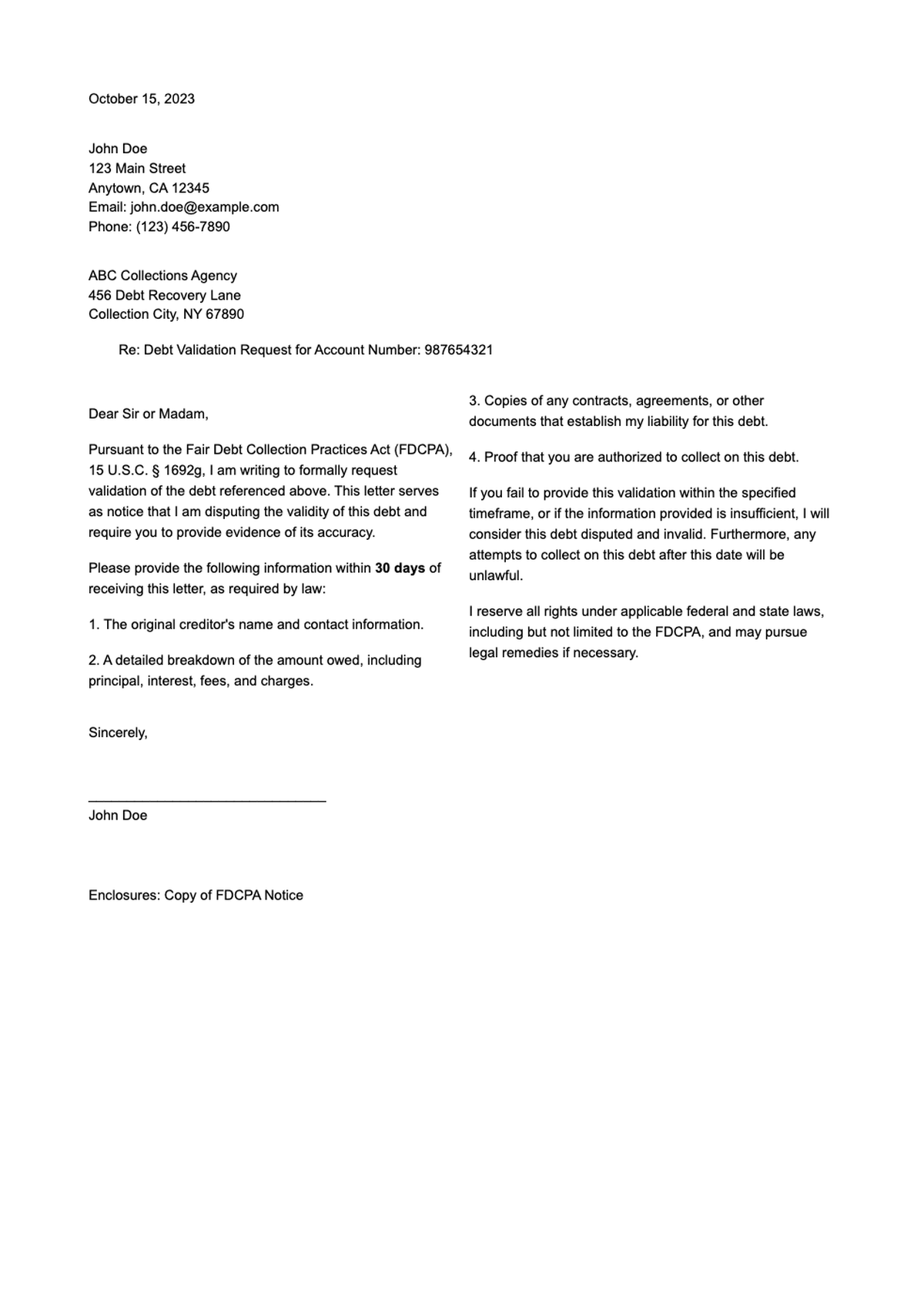 Debt validation request letter template with legal compliance warning_variant_2